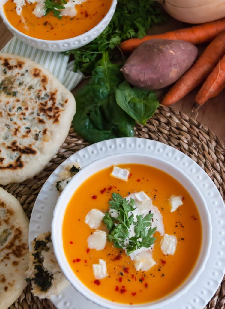 Velouté de courge butternut, patate douce et carotte