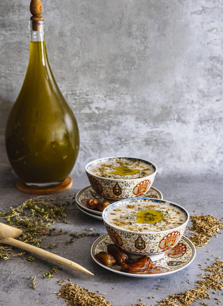 Soupe d’orge au lait, huile d’olive et cumin